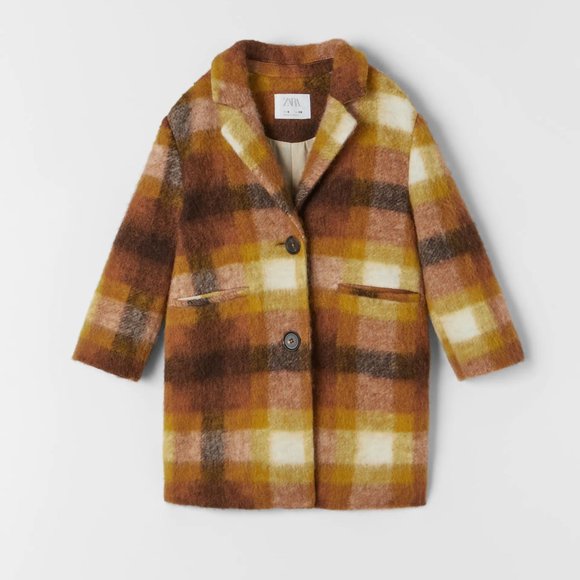 ZARA | Wool Plaid Coat Mustard Yellow - Picture 2 of 7